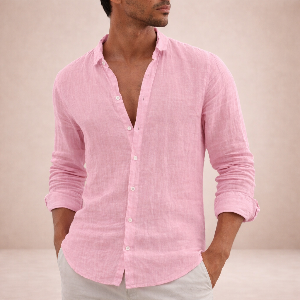 Emiliano Men’s Lightweight Textured Long Sleeve Button-Up Shirt with Relaxed Smart-Casual Fit