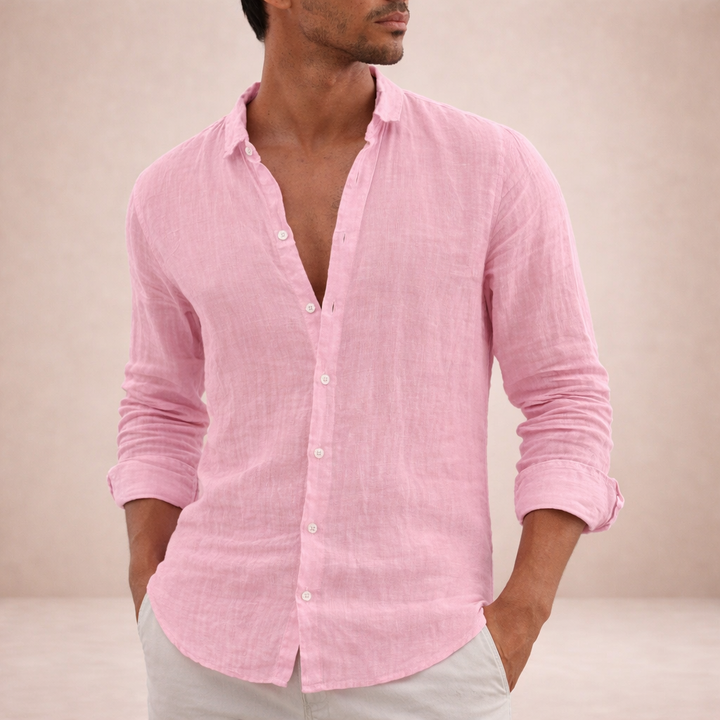 Emiliano Men’s Lightweight Textured Long Sleeve Button-Up Shirt with Relaxed Smart-Casual Fit