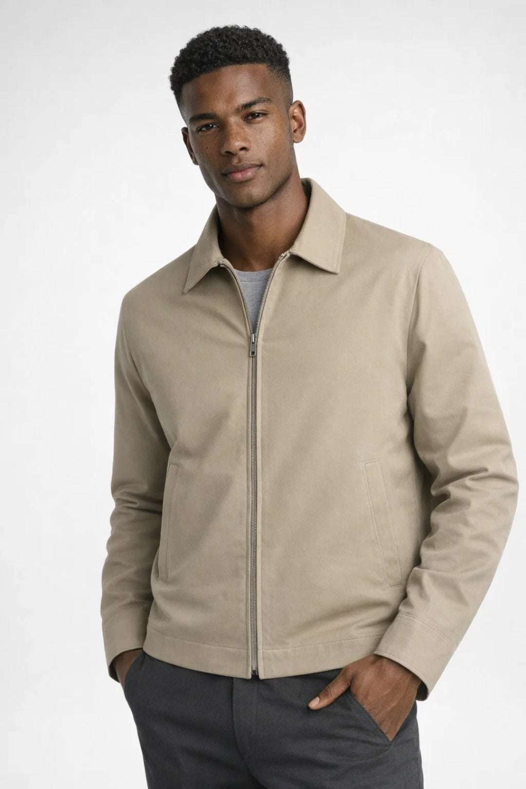 Men's Slim Fit Mid-Season Jacket with Zip and Classic Collar