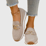 Women's Breathable Mesh Slip-On Loafers with Gold-Tone Buckle, Cushioned Insole and Non-Slip Sole