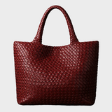 Women's Woven Vegan Leather Tote Bag with Rounded Shoulder Handles for Work and Everyday Use