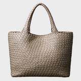 Women's Woven Vegan Leather Tote Bag with Rounded Shoulder Handles for Work and Everyday Use