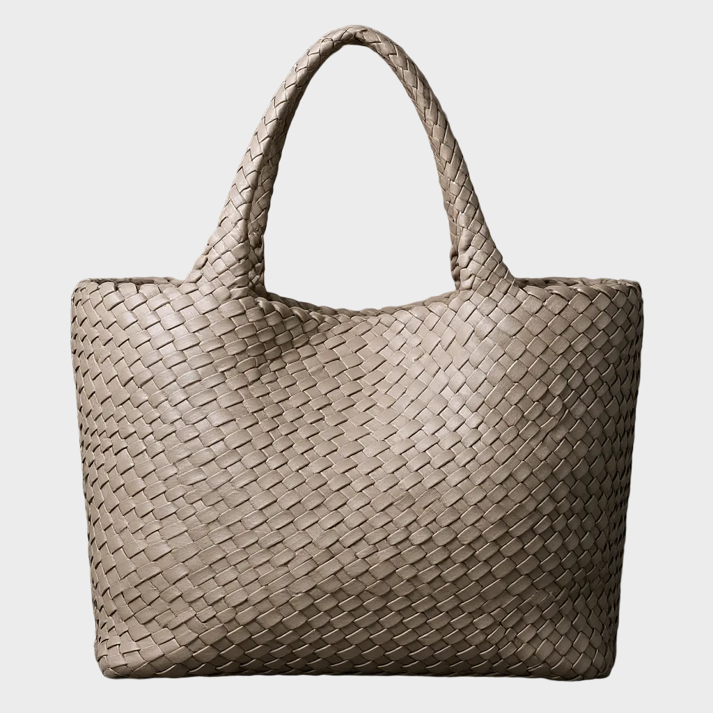 Women's Woven Vegan Leather Tote Bag with Rounded Shoulder Handles for Work and Everyday Use