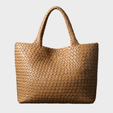 Women's Woven Vegan Leather Tote Bag with Rounded Shoulder Handles for Work and Everyday Use