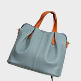 Women's Pebbled Genuine Leather Tote Handbag with Top Handles and Detachable Shoulder Strap