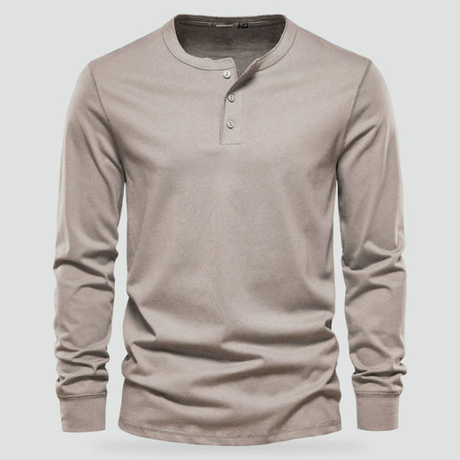 Men's Henley Shirt with Button Closure and Long Sleeves