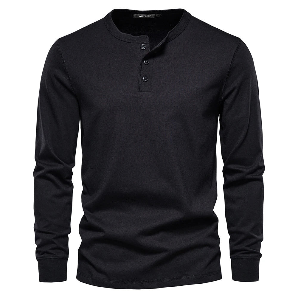 Men's Henley Shirt with Button Closure and Long Sleeves