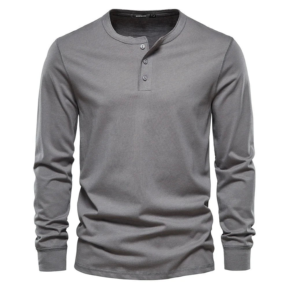 Men's Henley Shirt with Button Closure and Long Sleeves