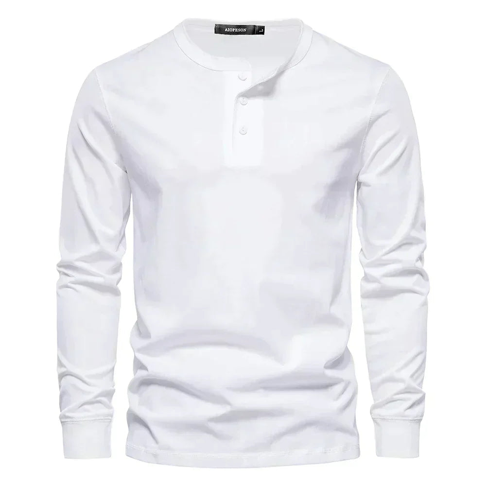Men's Henley Shirt with Button Closure and Long Sleeves