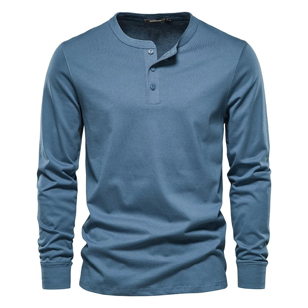 Men's Henley Shirt with Button Closure and Long Sleeves