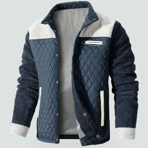 Men's Jacket with Check Pattern and Corduroy Details