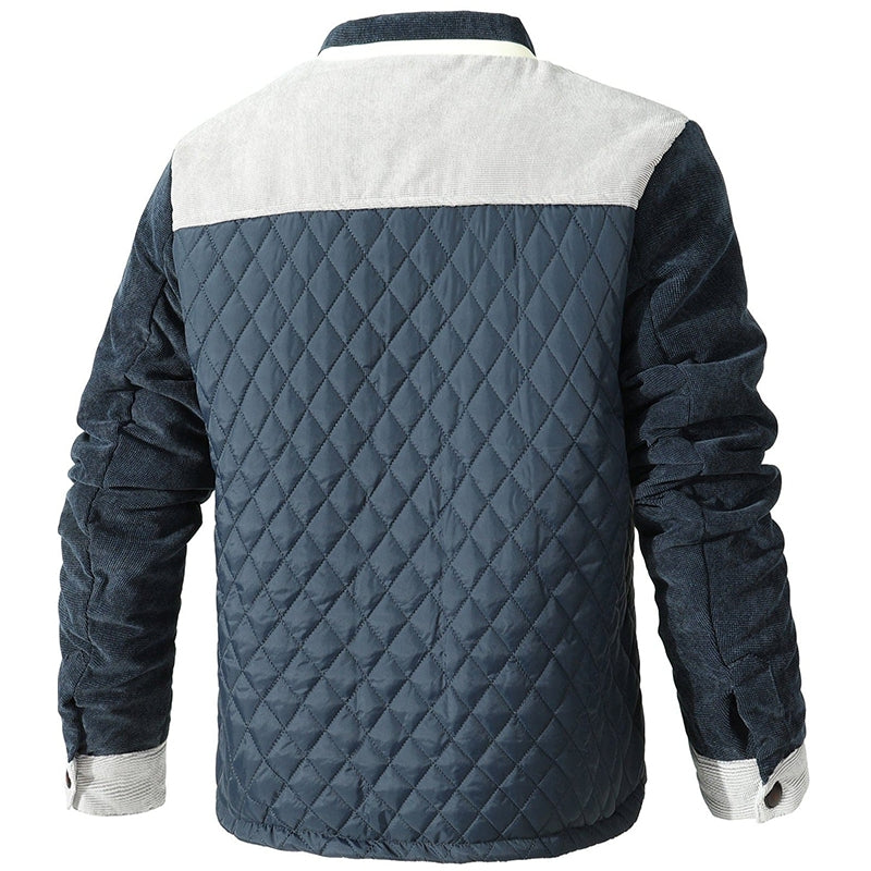 Men's Jacket with Check Pattern and Corduroy Details
