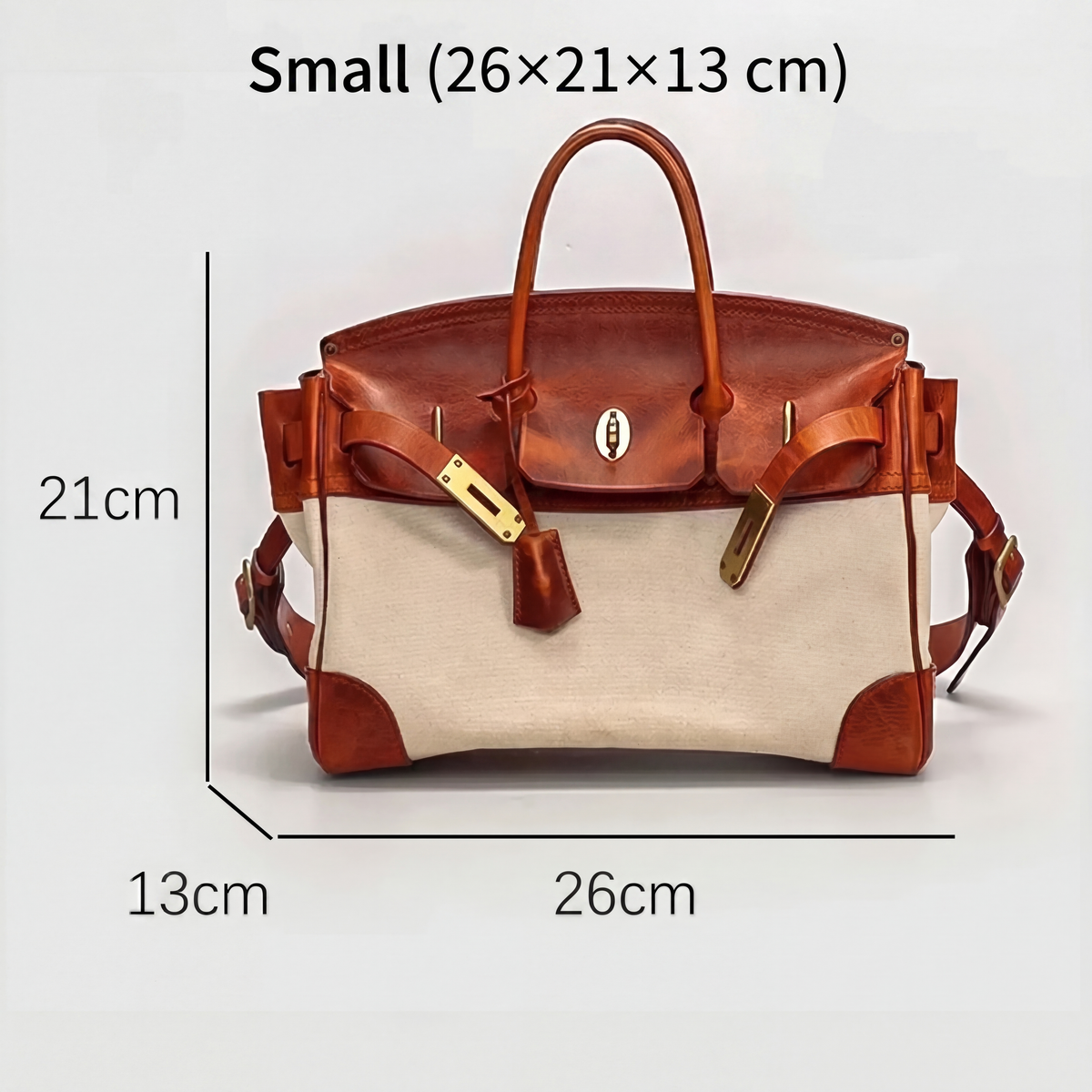 Women's Leather and Canvas Weekender Bag with Top Handles and Turn-Lock Closure