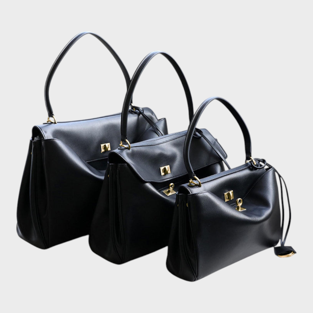 Women's Soft Leather Top Handle Handbag with Flap and Turn-Lock Closure