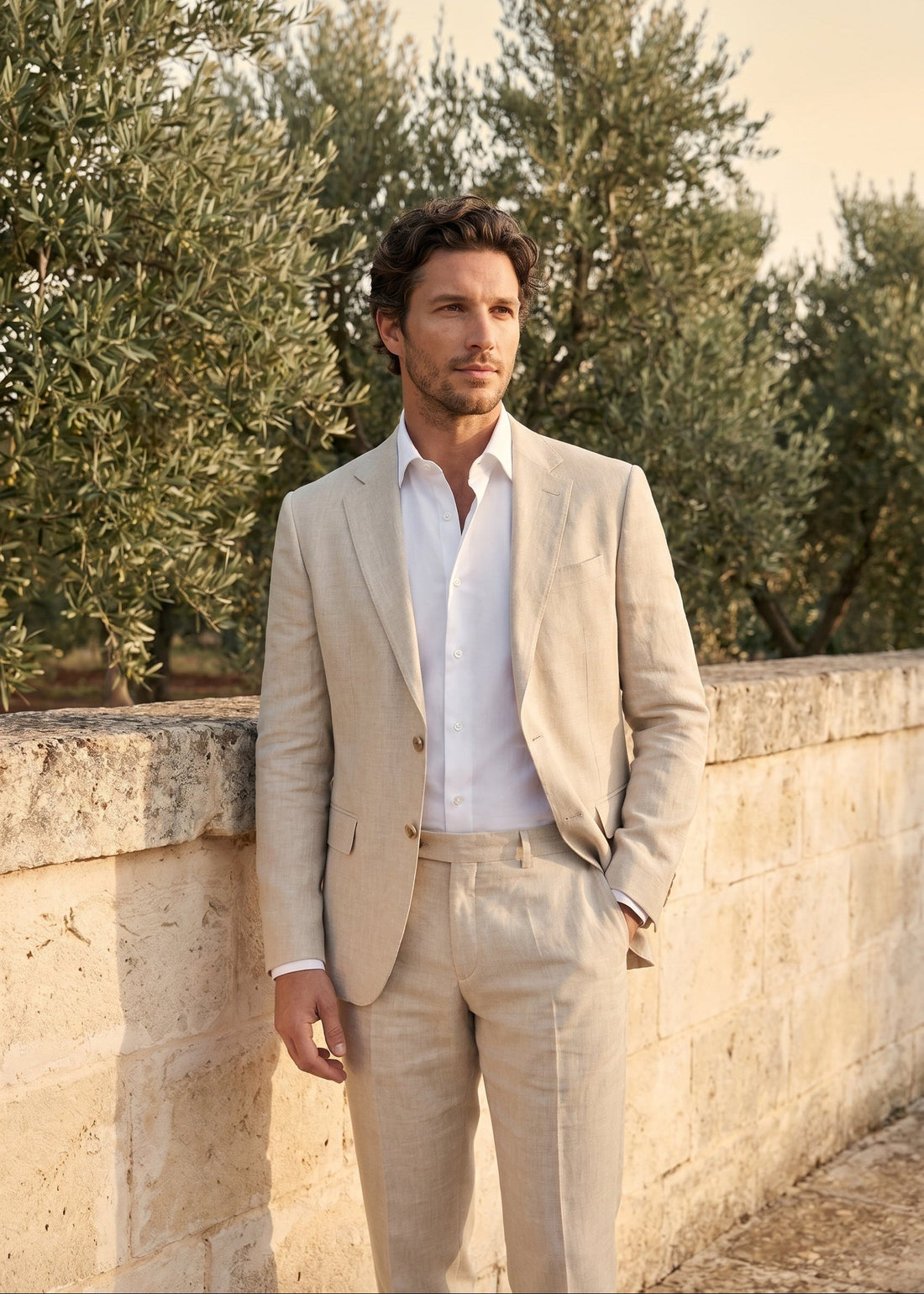 Men's Linen Suit Wedding Formal Summer