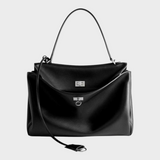 Women's Soft Leather Top Handle Handbag with Flap and Turn-Lock Closure