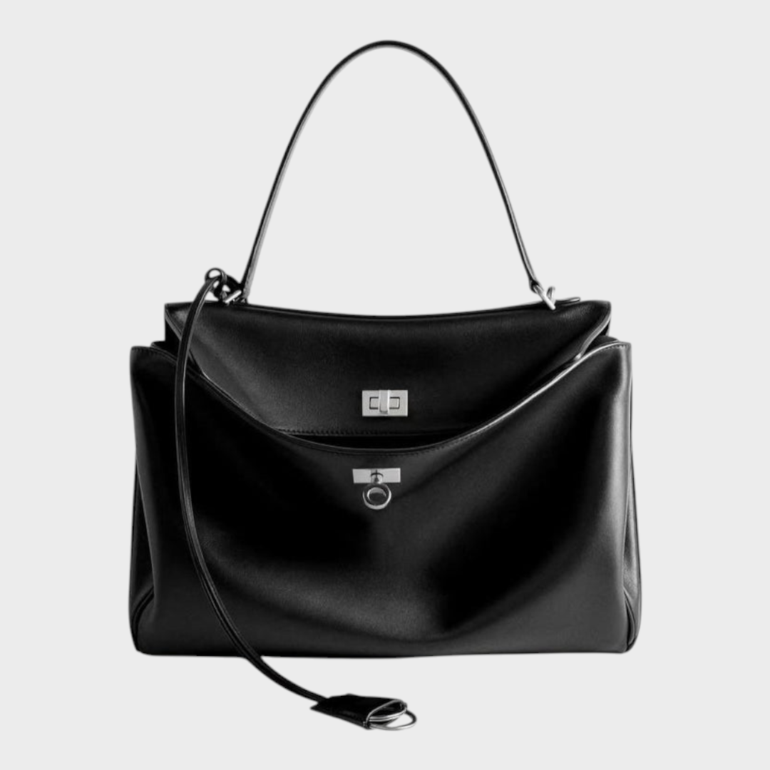 Women's Soft Leather Top Handle Handbag with Flap and Turn-Lock Closure