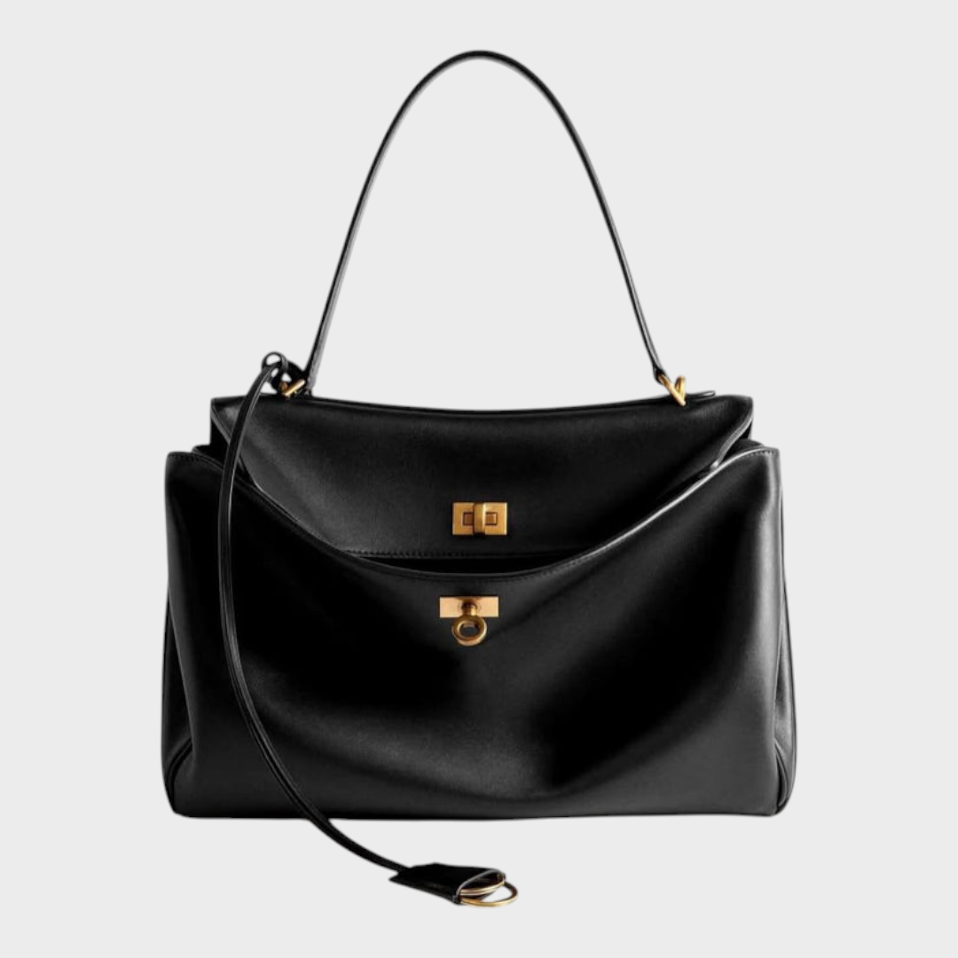 Women's Soft Leather Top Handle Handbag with Flap and Turn-Lock Closure
