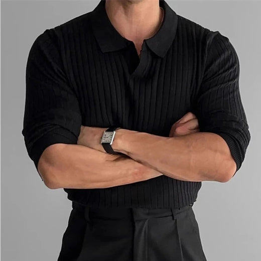 Men's Long Sleeve V-Neck Polo Shirt with Slim Fit Casual Style