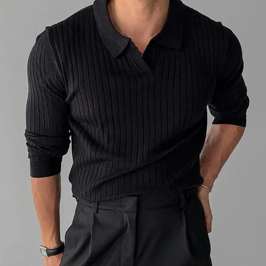 Men's Long Sleeve V-Neck Polo Shirt with Slim Fit Casual Style