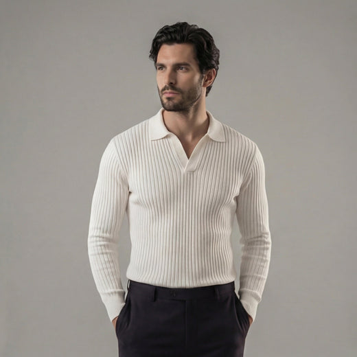 Men's Long Sleeve V-Neck Polo Shirt Casual