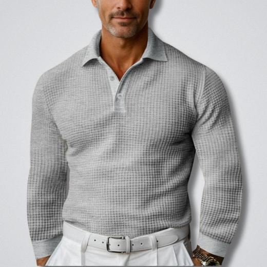 Men's Polo Sweater with Long Sleeves and Classic Collar