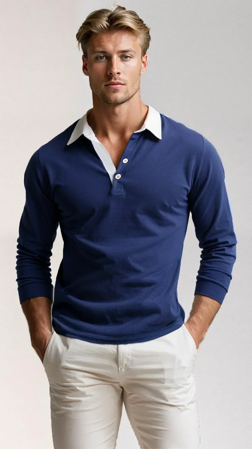 Men's Polo Shirt with Long Sleeves Slim Fit Casual