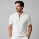 Men's Polo Shirt with Vertical Stripes and Zip Closure Casual