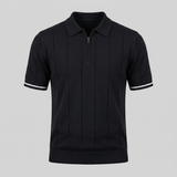Men's Polo Shirt with Vertical Stripes and Zip Closure Casual
