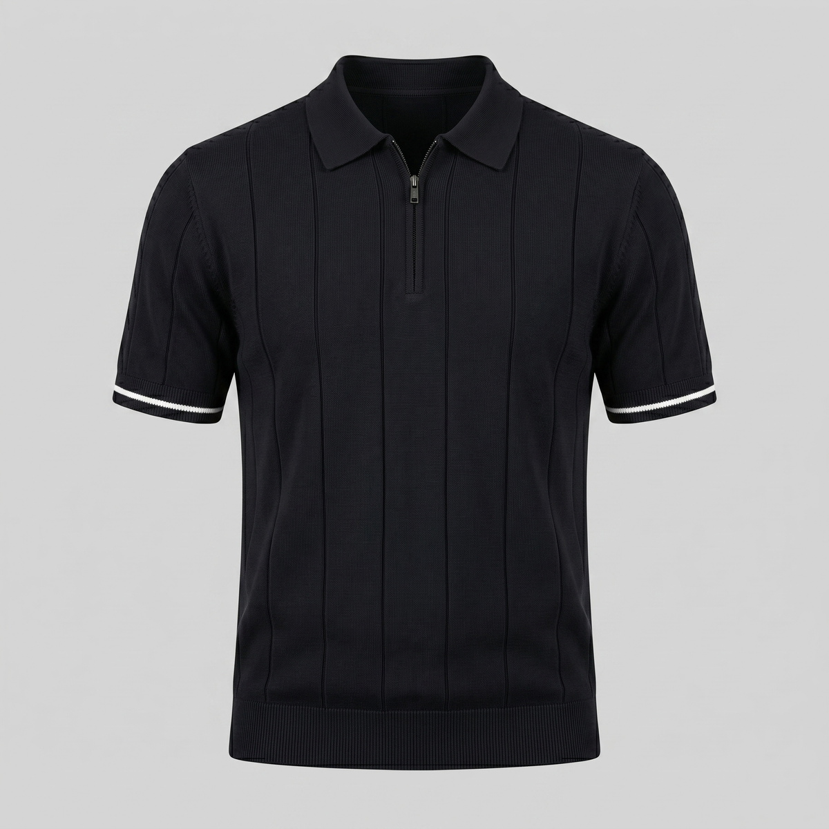 Men's Polo Shirt with Vertical Stripes and Zip Closure Casual