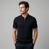 Men's Polo Shirt with Vertical Stripes and Zip Closure Casual
