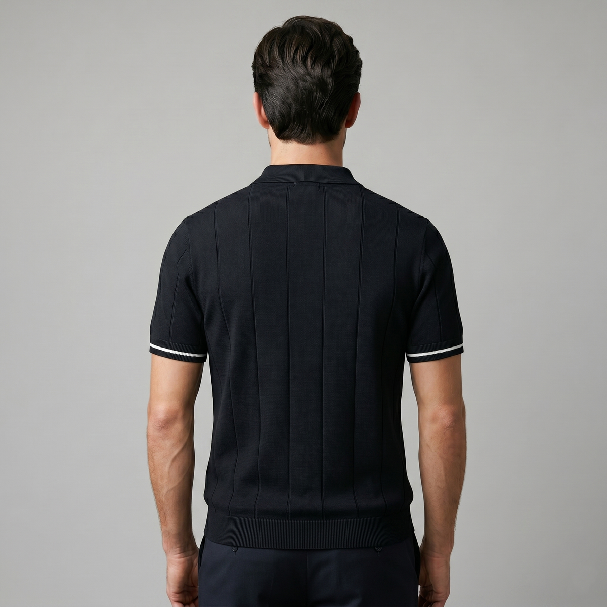 Men's Polo Shirt with Vertical Stripes and Zip Closure Casual