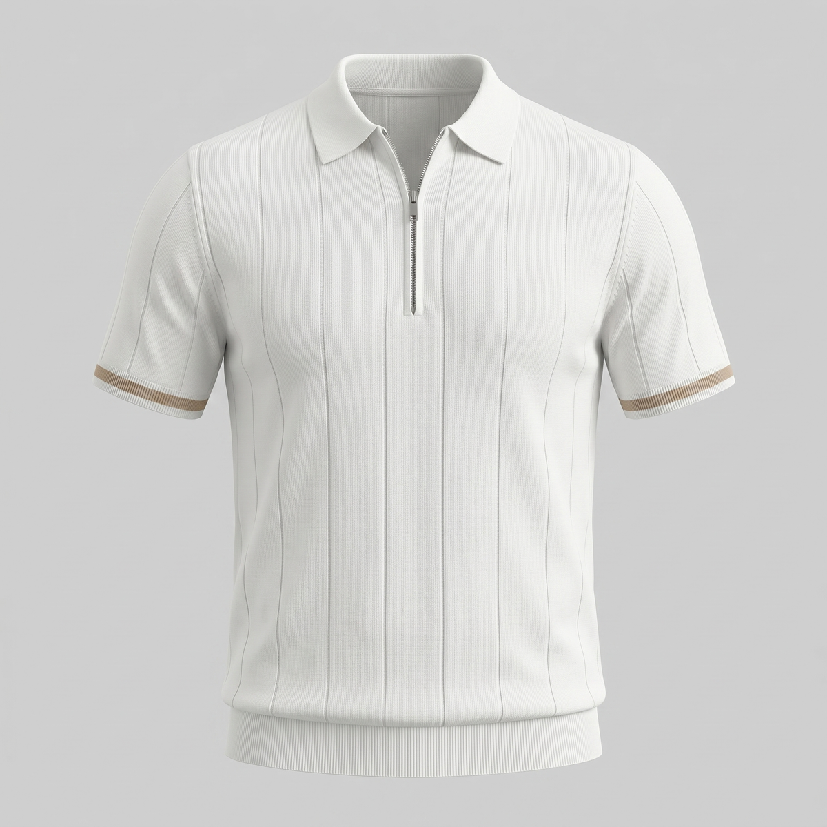 Men's Polo Shirt with Vertical Stripes and Zip Closure Casual