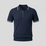 Men's Polo Shirt with Vertical Stripes and Zip Closure Casual