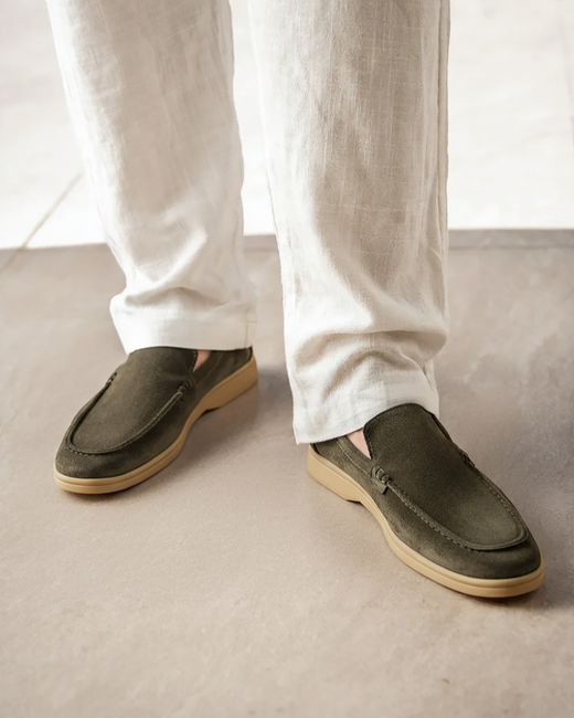 Alessandro Men’s Classic Suede-Style Slip-On Loafers with Moc-Toe Stitching