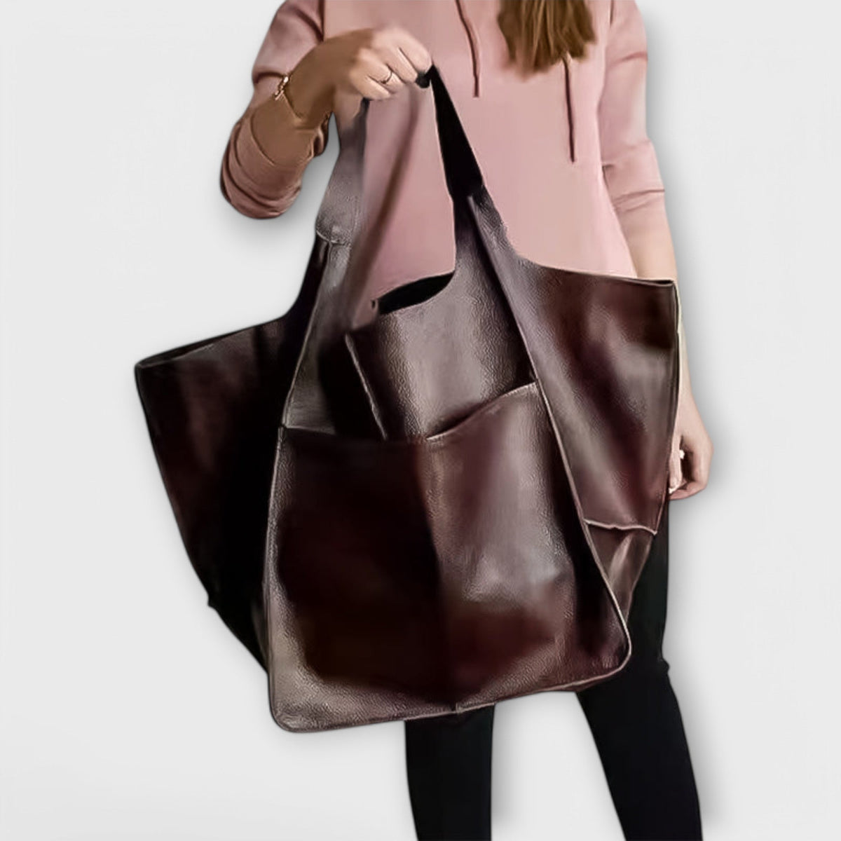 Women's Oversized Vegan Leather Tote Shoulder Bag with Front Pocket for Work, Shopping and Travel