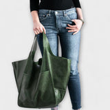 Women's Oversized Vegan Leather Tote Shoulder Bag with Front Pocket for Work, Shopping and Travel
