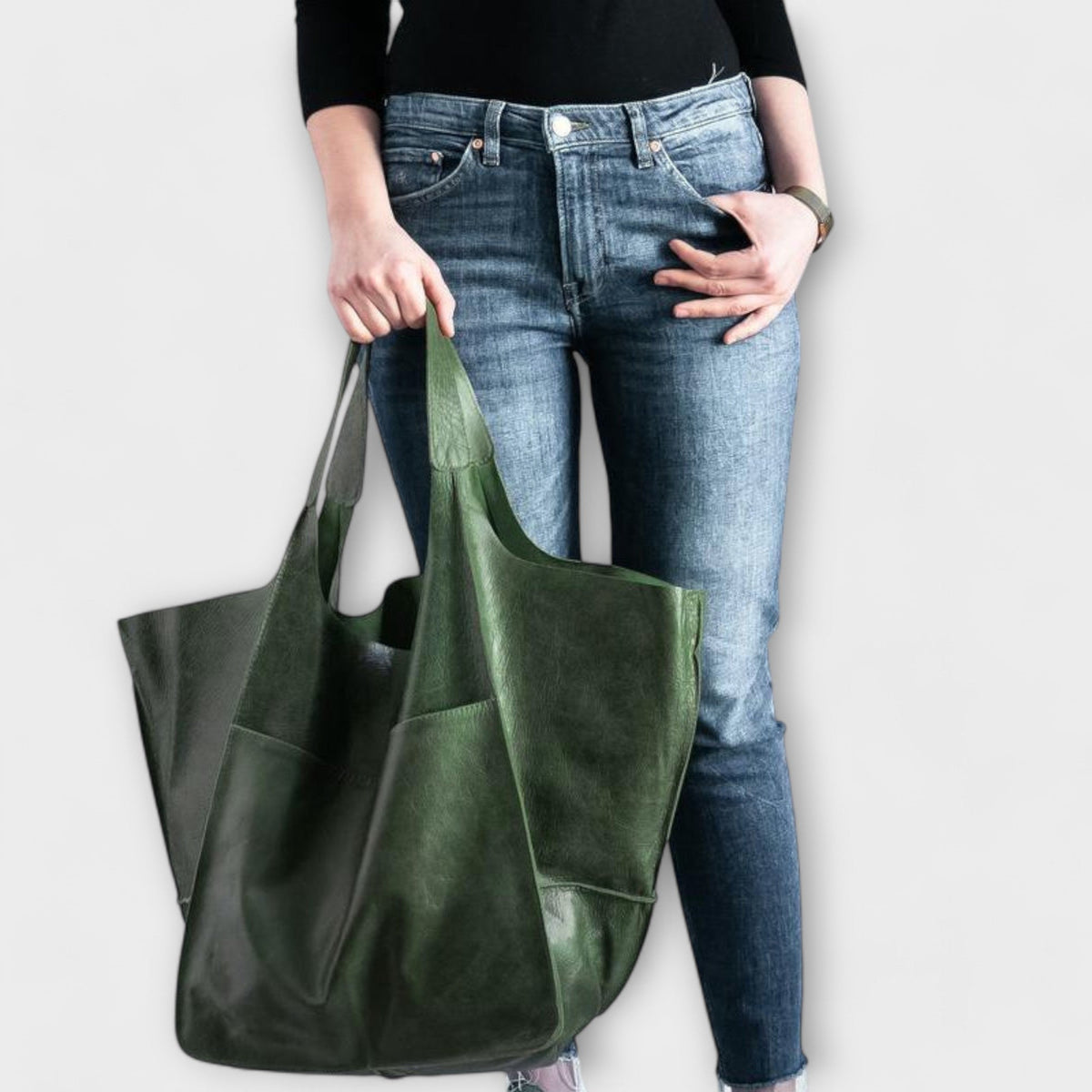 Women's Oversized Vegan Leather Tote Shoulder Bag with Front Pocket for Work, Shopping and Travel