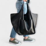 Women's Oversized Vegan Leather Tote Shoulder Bag with Front Pocket for Work, Shopping and Travel