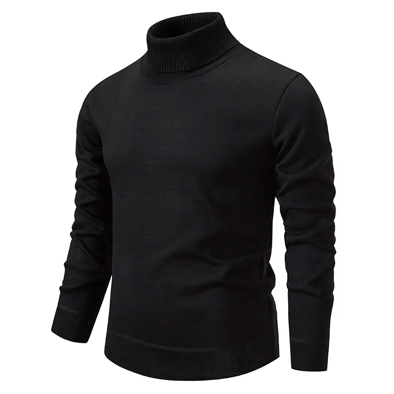 Men's Fine Knit Turtleneck Sweater Slim Fit Long Sleeves
