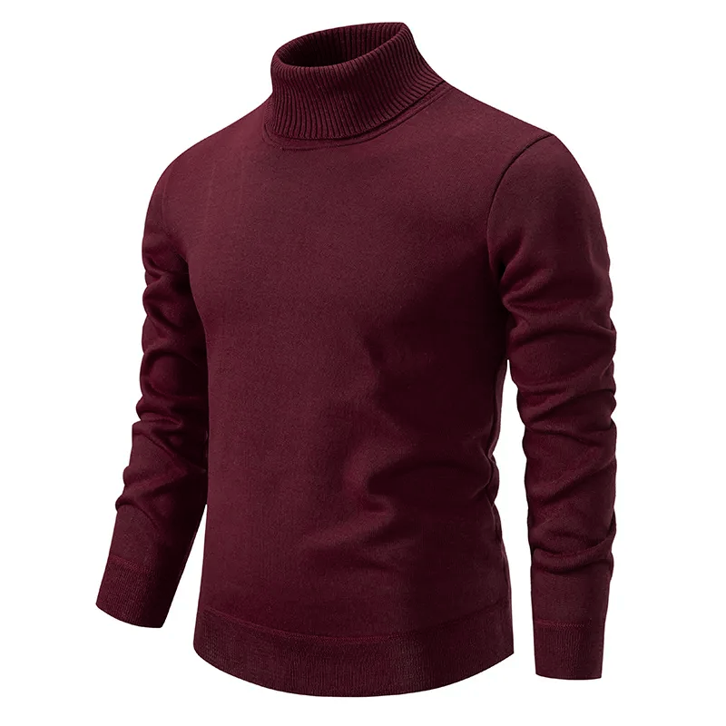 Men's Fine Knit Turtleneck Sweater Slim Fit Long Sleeves