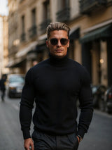 Men's Fine Knit Turtleneck Sweater Slim Fit Long Sleeves