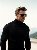 Men's Fine Knit Turtleneck Sweater Slim Fit Long Sleeves