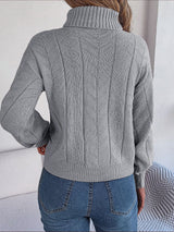 Women's Cable Knit Sweater with Turtleneck Long Sleeves Relaxed Drop Shoulder Style