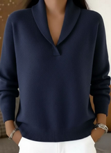 Women's Ribbed Knit Sweater with Shawl Collar Long Sleeves Relaxed Oversized Style